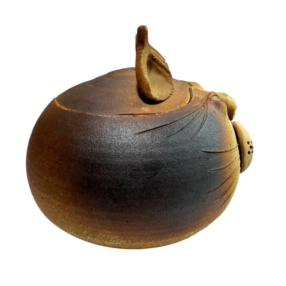 RARE CAT FACE BOWL STUDIO POTTERY KITTEN BOWL TAN BROWN 4.5"X 5.25" HTF NO FLAWS - Picture 3 of 4